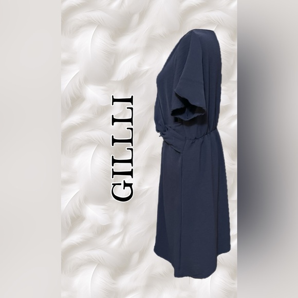 GILLI NAVY DRESS SIZE L. BUST 19” WAIST 14” LENGTH 34”. - Picture 3 of 13